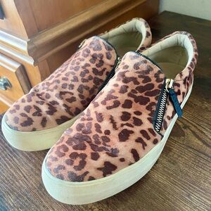 Not Rated Leopard Print Slip-On Sneakers in Tan and Brown